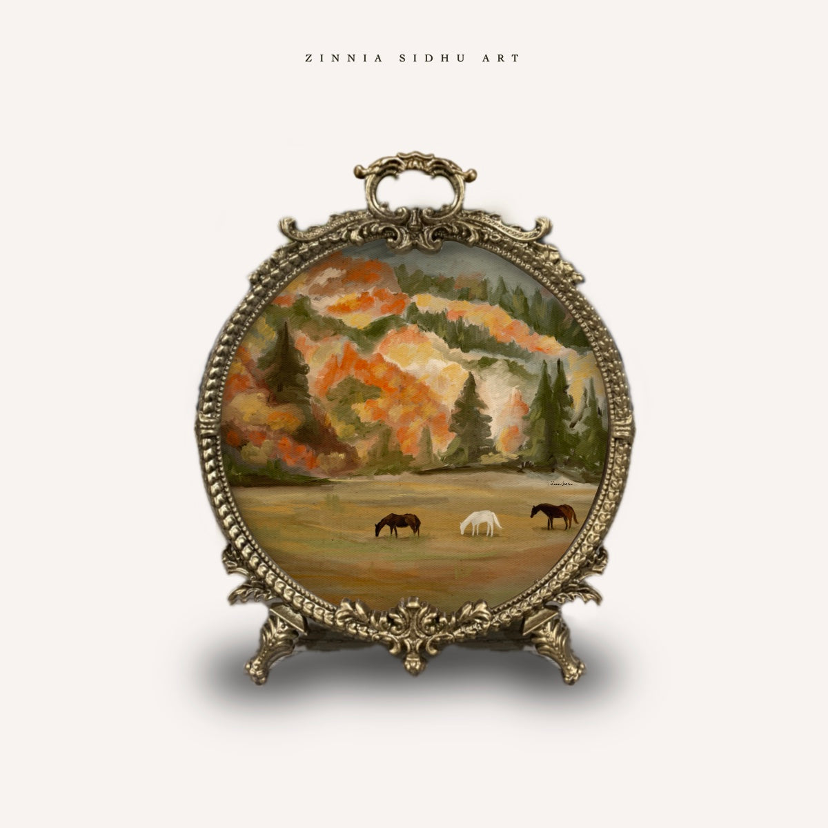 Meadow in Fall - Round Metal Frame