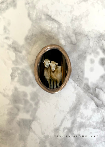 Sheeps- Raw Oval Mini Magnet