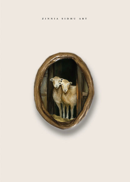 Sheeps- Raw Oval Mini Magnet