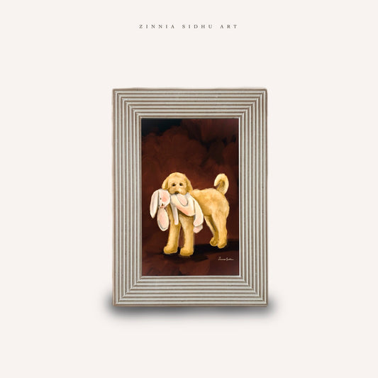 Dog and his Toy- White Striped Frame